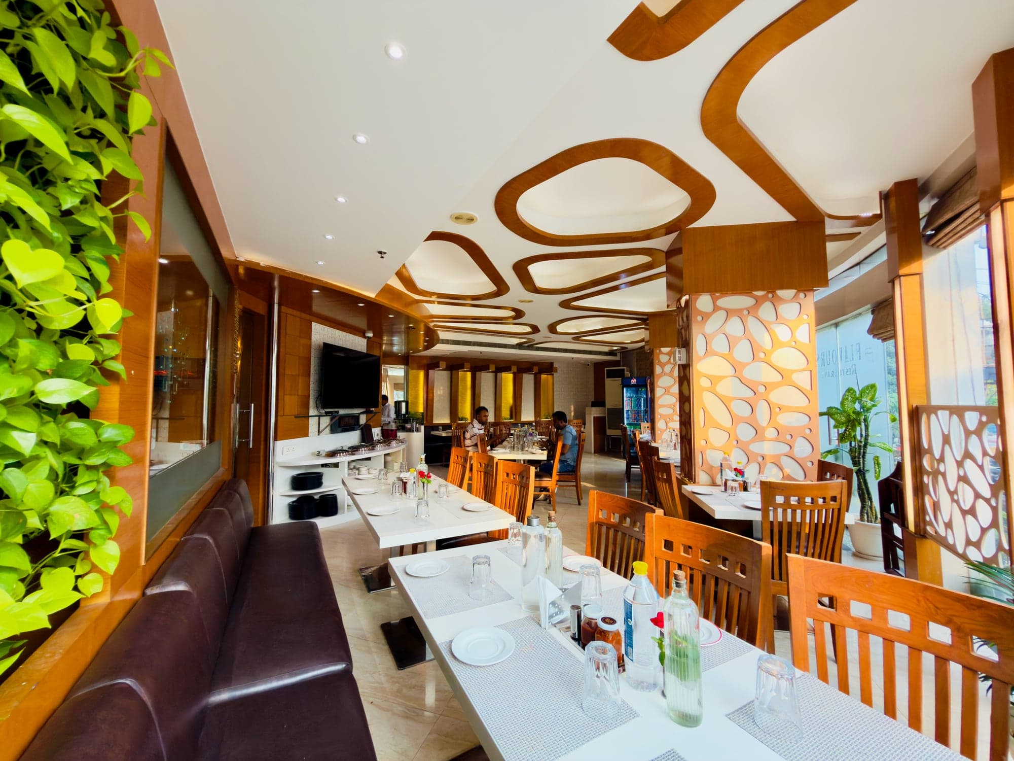 The living green wall inside Flavours restaurant at Hotel Vagmi